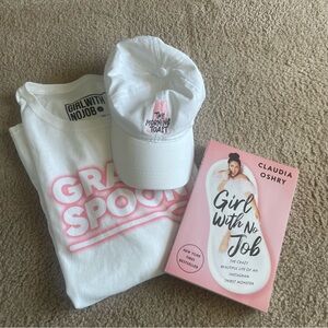 Signed copy of book, size xxl shirt and morning toast hat.